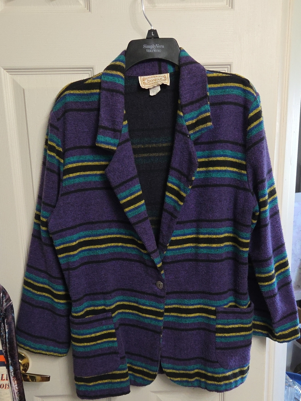Vintage Bonjour Purple Striped Women's Blazer